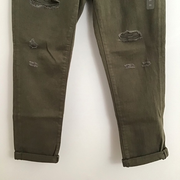 Gap girlfriend distressed cotton army olive green mid rise jeans sz 30 R - Picture 4 of 13